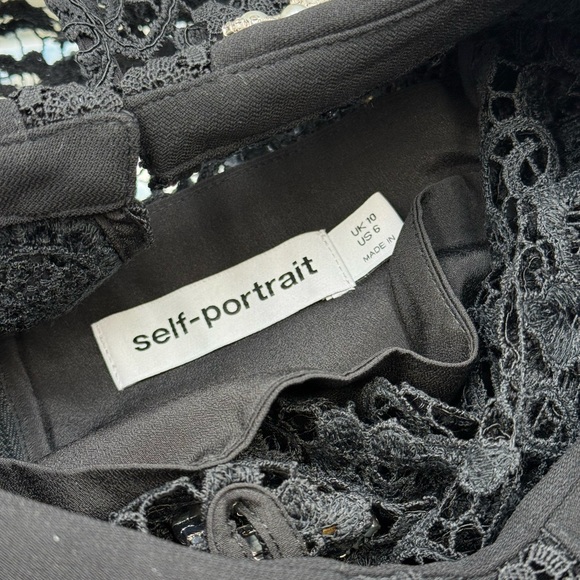🆕 SELF PORTRAIT 🧿 NWOT Black Guipure Diamante Lace Mini Dress - Sz UK 10 US 6 - Picture 15 of 16